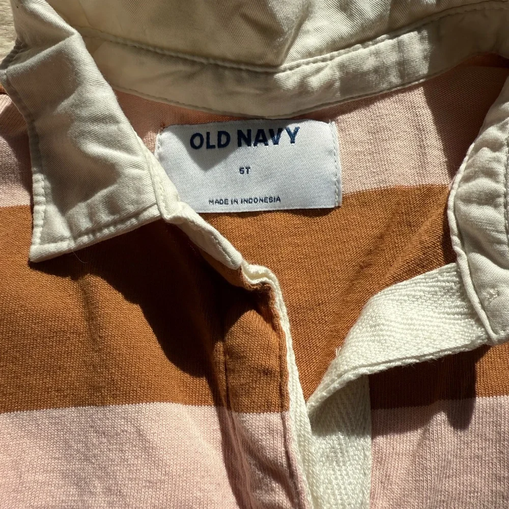 Old Navy Polo dress Brown Pink wide Stripes preppy gilmorecore game day football